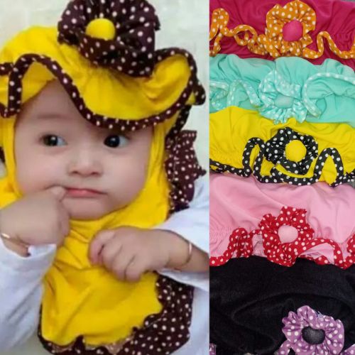 Jilbab anak topi polka