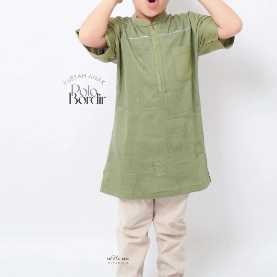 Al Hauraa Kurtah Polo Line Kids Sage 1-2 th
