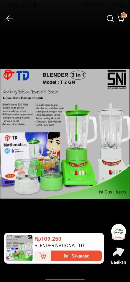 BLENDER 2IN1 PLASTIK TD (T2 GN) GELAS PLASTIK 