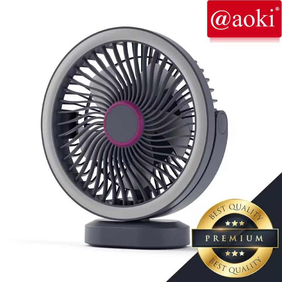 KIPAS MEJA PORTABLE BULAT+LED AOKI AK-102C
