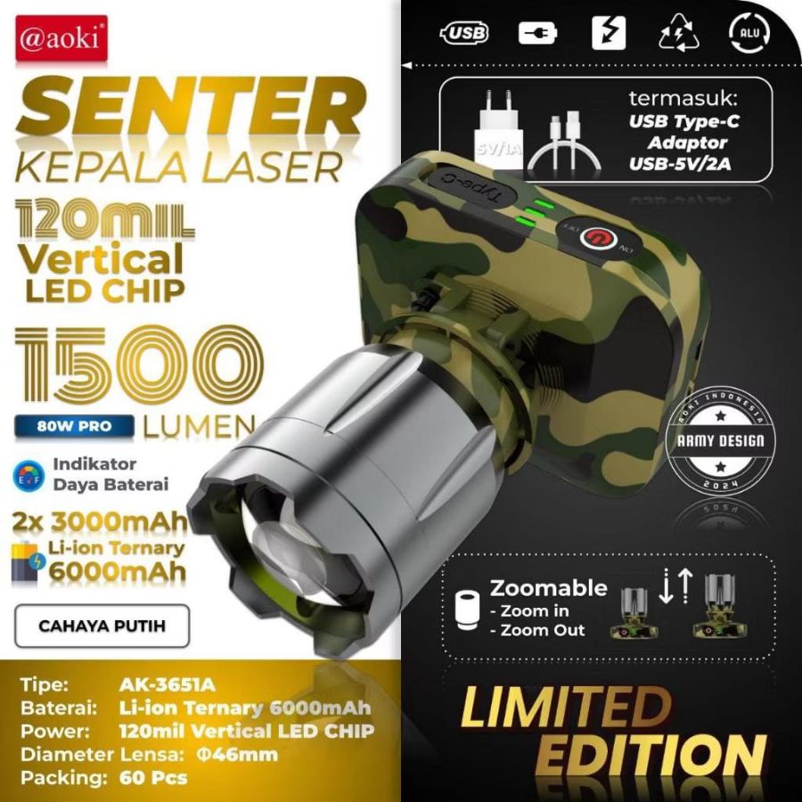 SENTER KEPALA AOKI LS (AK-3651A PUTIH) 80W BESAR