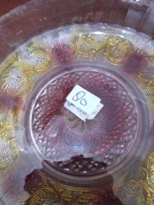 Piring kaca motif bunga warna besar 