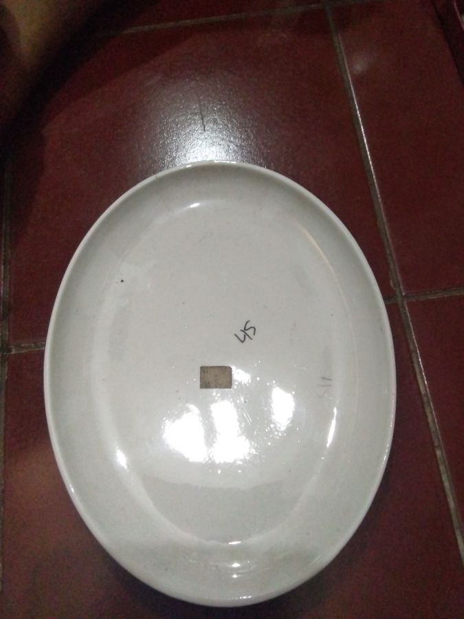Piring batu oval putih polos