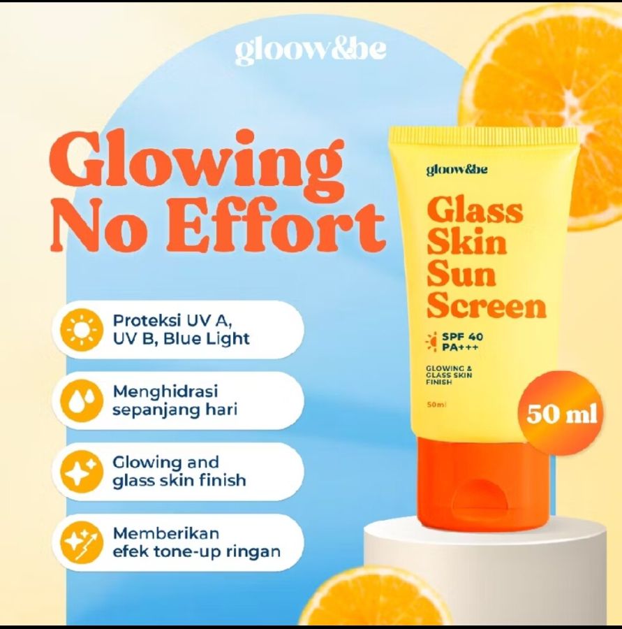 Gloowbi Glass Skin Sunscreen SPF 40 PA+++ melindungi dari UVA, UVB & Blue Lights