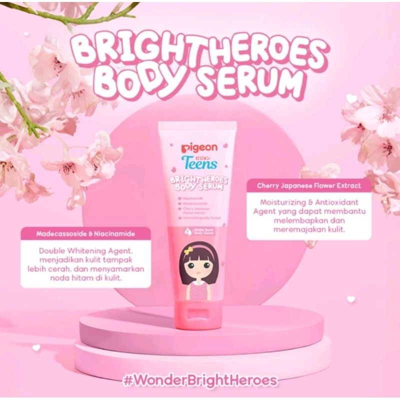 Pigeon Teens Brightheroes Body Serum Pink 100ml / Body Lotion Anak Remaja Aman Bpom