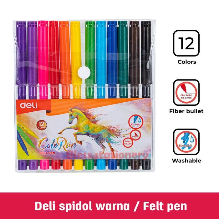 Deli Felt Pen Spidol 12 Warna C10003