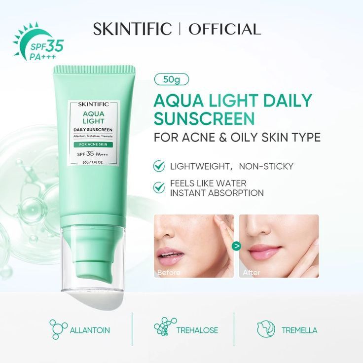 Skintific aqua light daily sunscreen for acne spf35 50g