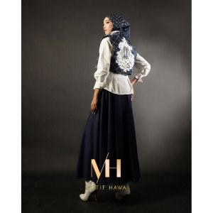  Pearl Jeans series by Motif Hawa set Blouse + Skirt rok + vest outer + Scarf (Dark Blue)