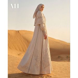 Motif Hawa VALENTINA series Gamis + outer cape + Scarf (CREAM)