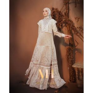 Motif Hawa ARUNIKA Series Gamis + Vest + scarf (CREAM)