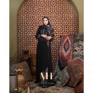  Gamis Naima Series by Motif Hawa Gamis Syari Set Gamis + Scarf (BLACK NEW)