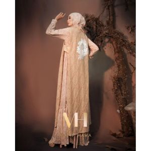 Motif Hawa CLARISSA series BESTSELLERS Gamis set of 3 Gamis + Outer + Voal (PINK PEACH)