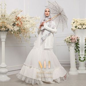  Motif Hawa Syari set Little Missy included Gamis + Khimar + Jacket + Mask (BROKEN WHITE)