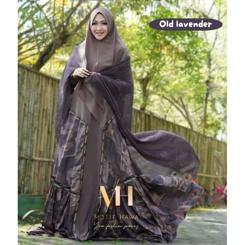  Motif Hawa Daviya set gamis + Khimar & Rumi series set gamis + Scarf jumbo 140 x 140 (Rumi Khimar + scarf)