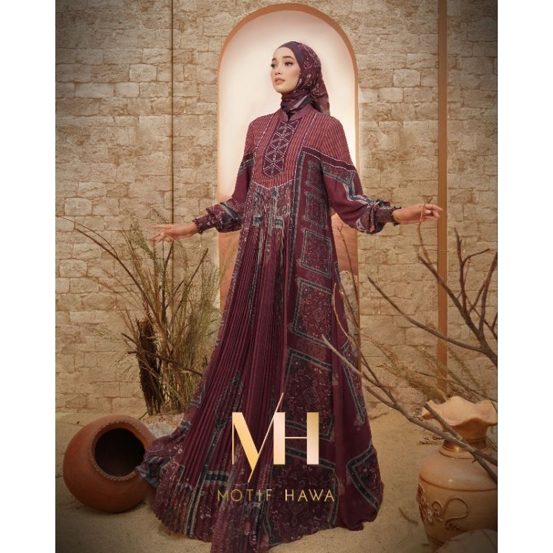  Motif Hawa Gamis set Scarf Voals premium GHANIA MAROON