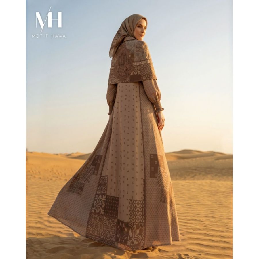 Motif Hawa VALENTINA series Gamis + outer cape + Scarf (BROWN)