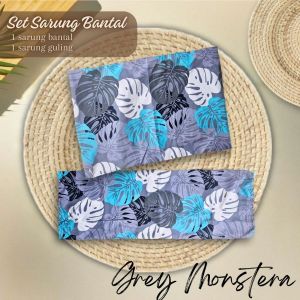 Set Sarung Bantal & Guling - GREY MONSTERA