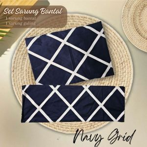 Set Sarung Bantal & Guling - NAVY GRID