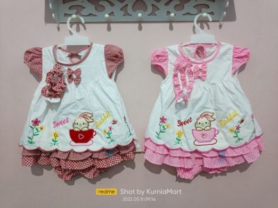 DRESS BABY MOTIF KOTAK + BANDO
