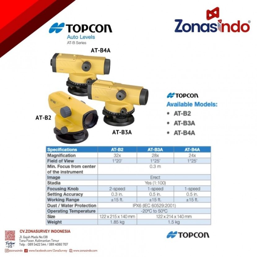 Niveau Automatique Topcon AT-B3A/PS - Grossissement 28x - Pour Chantier Et Topographie