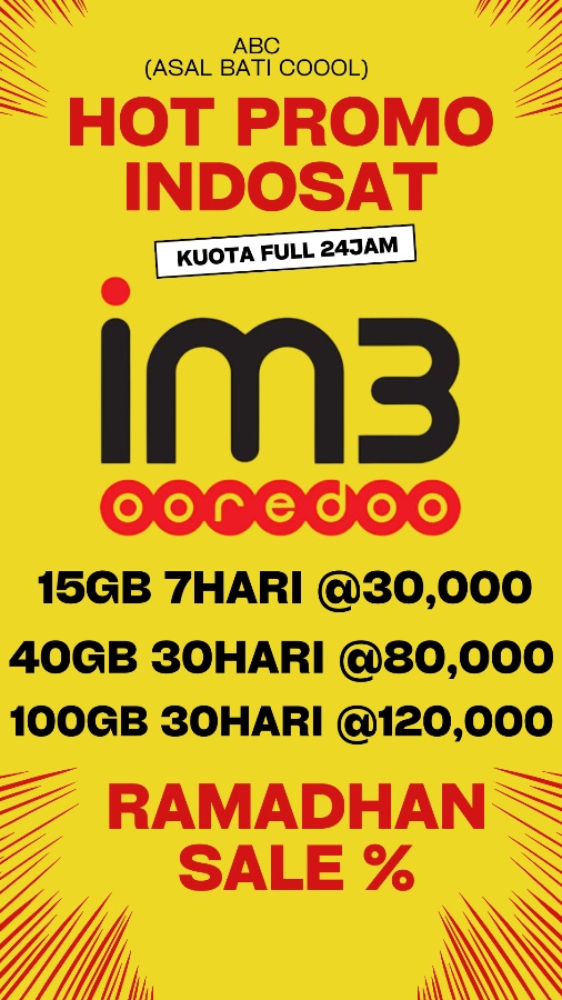 HOT PROMO ISAT 15gb 7hari full 24jam
