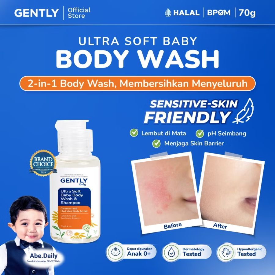 Gently Body Wash & Shampoo 70ml Size Travel
