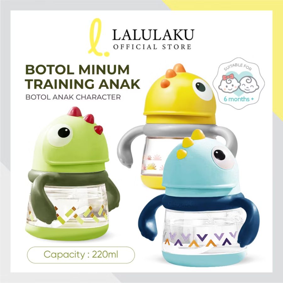 Botol Straw Cup Tyrannosaurus Kuning/Biru