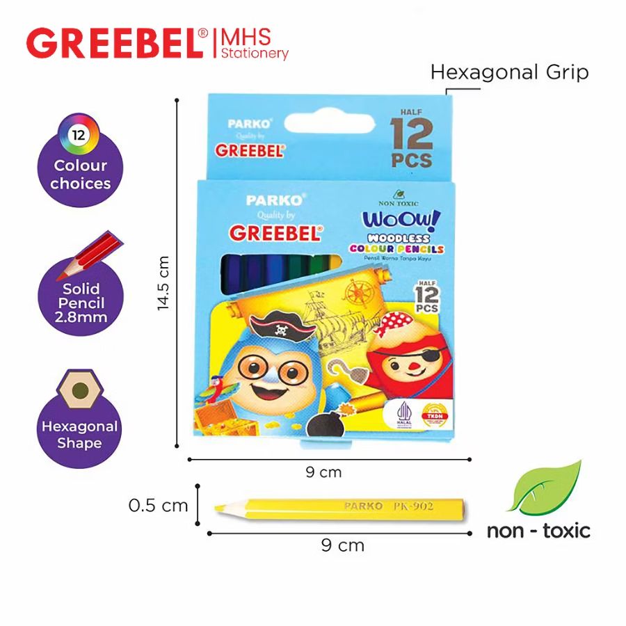 Pensil warna greebel pendek