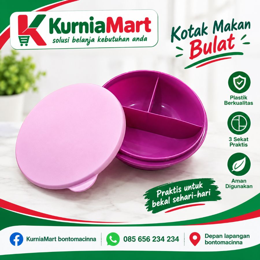 Kotak bekal bulat sekat 