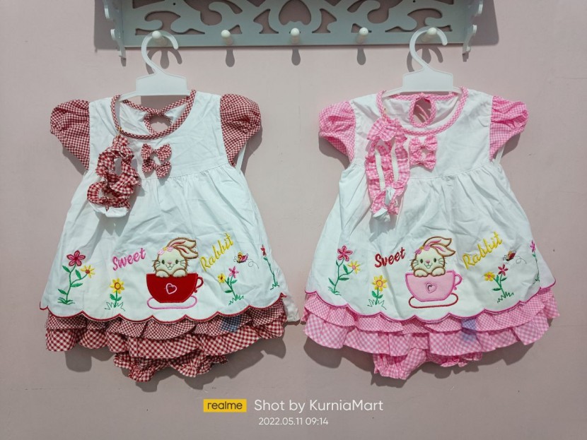 DRESS BABY MOTIF KOTAK + BANDO