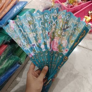 Kipas Lipat Gliter Biru