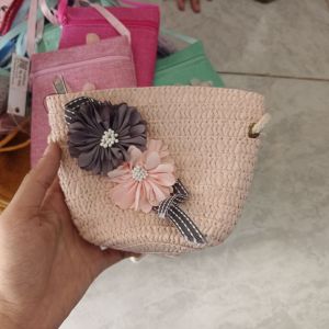 Tas Anyam Bunga Pink