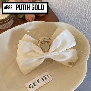 Jedai Jepit Rambut Korea Pita Jumbo Besar Jepit Salon Aksesoris Rambut Wanita Fashion-Putih Gold