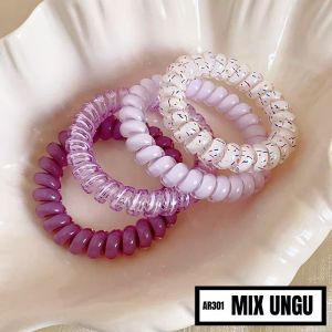 Set Karet Rambut Spiral Isi 4 Ikat Rambut Glossy Motif Aksesoris Fashion MCO-Mix Ungu