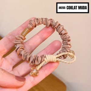 Ikat Rambut Scrunchie Kecil Karet Rambut Ponytail Aksesoris Rambut Wanita MCO-Coklat Muda