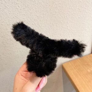 HC Jepitan Rambut Salon Slim Bulu Halus Jedai Wanita Bahan Bulu Lembut Jepit Rambut-Hitam