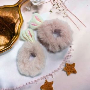 HC Ikat Rambut Anak Telinga Rabbit Bulu Halus Kunciran Wanita Kuping Kelinci Elastis Karet-Pink