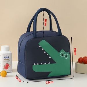 HC Tas Bekal Karakter Lunch Bag Cooler Food Waterproof Makanan Anak Tas Lunch Box-Navy Croco