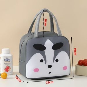 HC Tas Bekal Karakter Lunch Bag Cooler Food Waterproof Makanan Anak Tas Lunch Box-Abu Fox