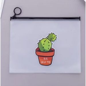 HC Pouch Zip Lock Kosmetik Transparan Motif Kaktus Tas Kosmetik Karakter Unicorn-Kaktus 1