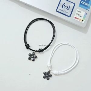 ASB Gelang Tali Korea Premium Waterproof Charm Bunga Enamel Hitam premium-Hitam