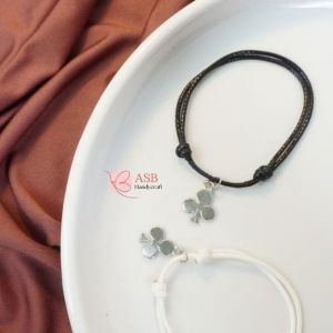 Gelang Couple Tali Korea Waterproof Daun Silver Gantung (1 pcs)