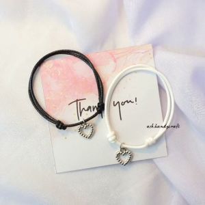 Gelang Couple Tali Korea Waterproof Love Silver Gantung (1 pcs)-Hitam Hitam Love