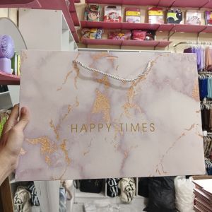 Paperbag Marble Pink Gold Ribbon/ L
