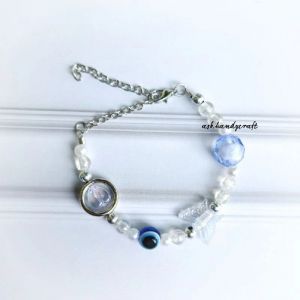 Gelang Manik Manik Premium White Kombinasi Eyesblue Premium