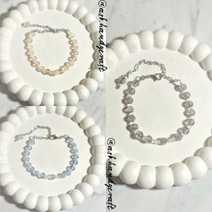 Gelang Manik Bulat Akrilik Sembur Bening Premium Elegan - Gold