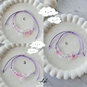 Gelang Manik Kombinasi Tali Satin 1mm Purple Mote Pingkky - A