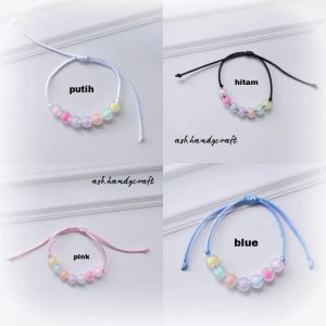 Gelang Single Slide Mote Candy Bola Blur Tali Satin Premium - Hitam