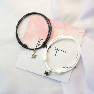 Gelang Couple Tali Korea Waterproof Star Silver Gantung