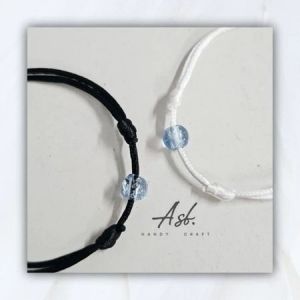 Gelang Tali Satin Akrilik Sembur Bulat Blue - Hitam Blue
